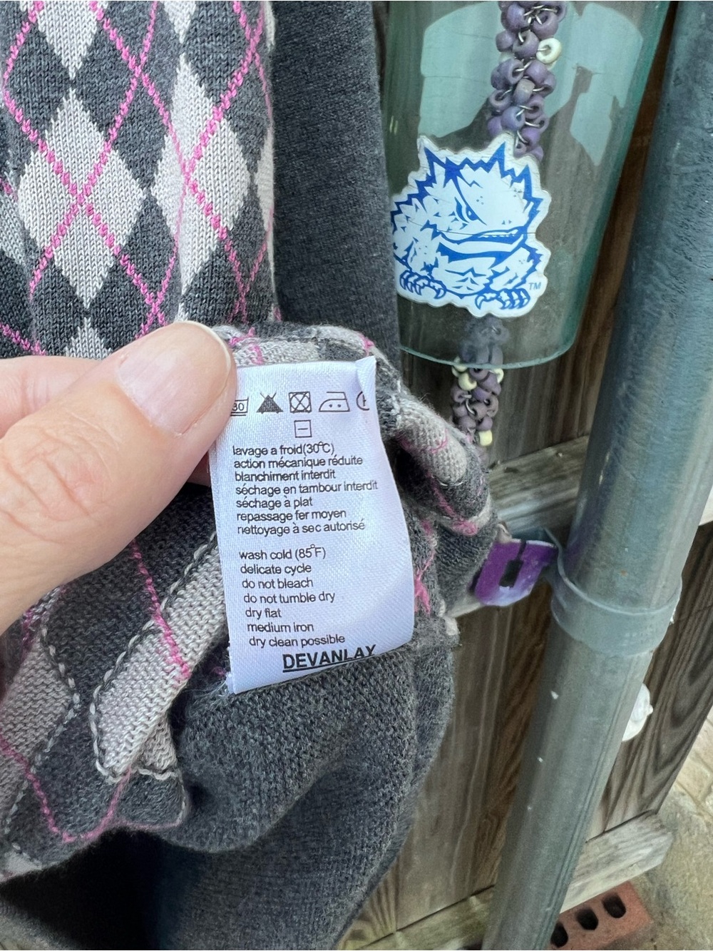Lacoste Gray and Pink Argyle Crewneck Sweater - Picture 9 of 9